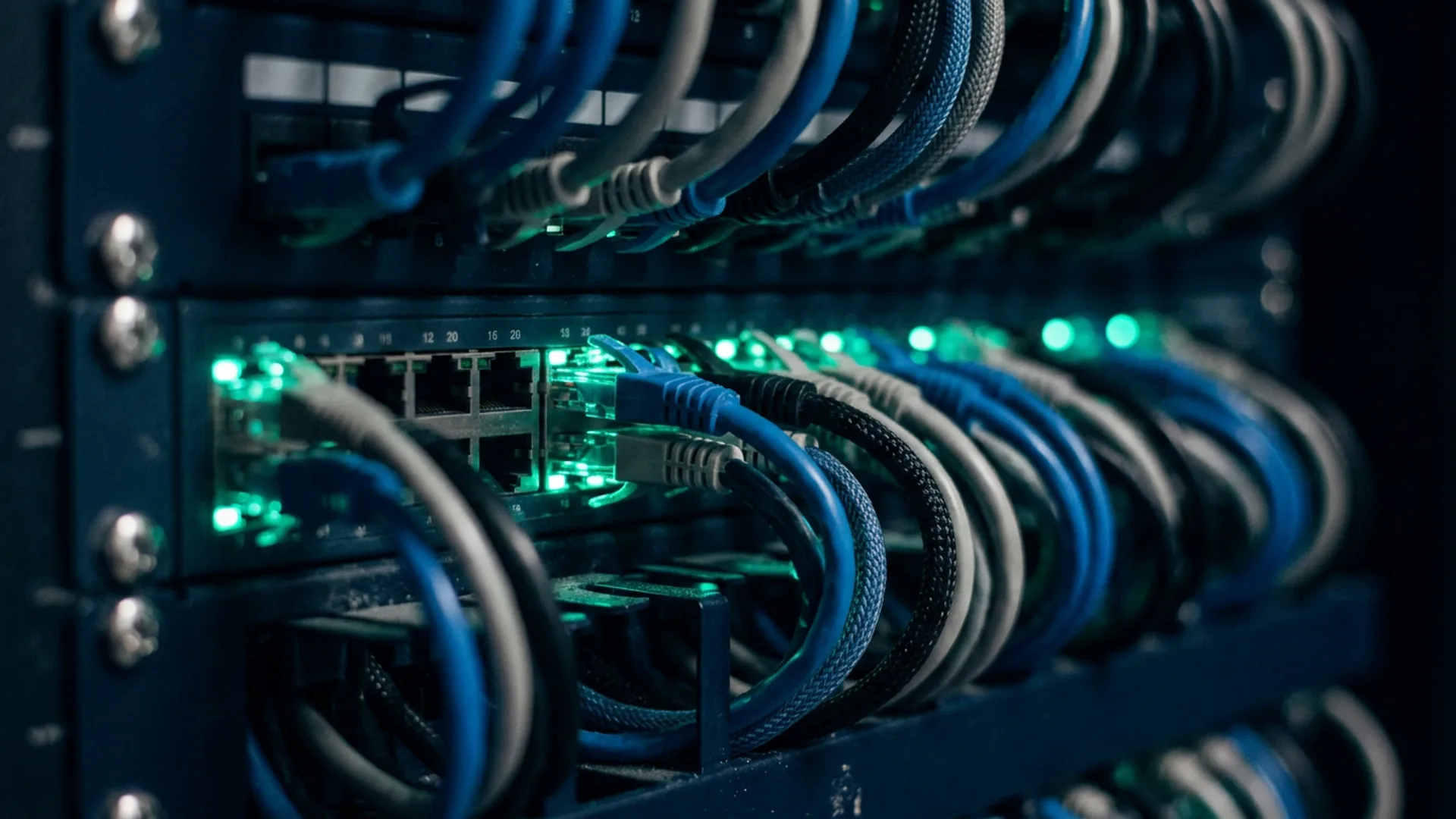 Ethernet cables with teal LEDs